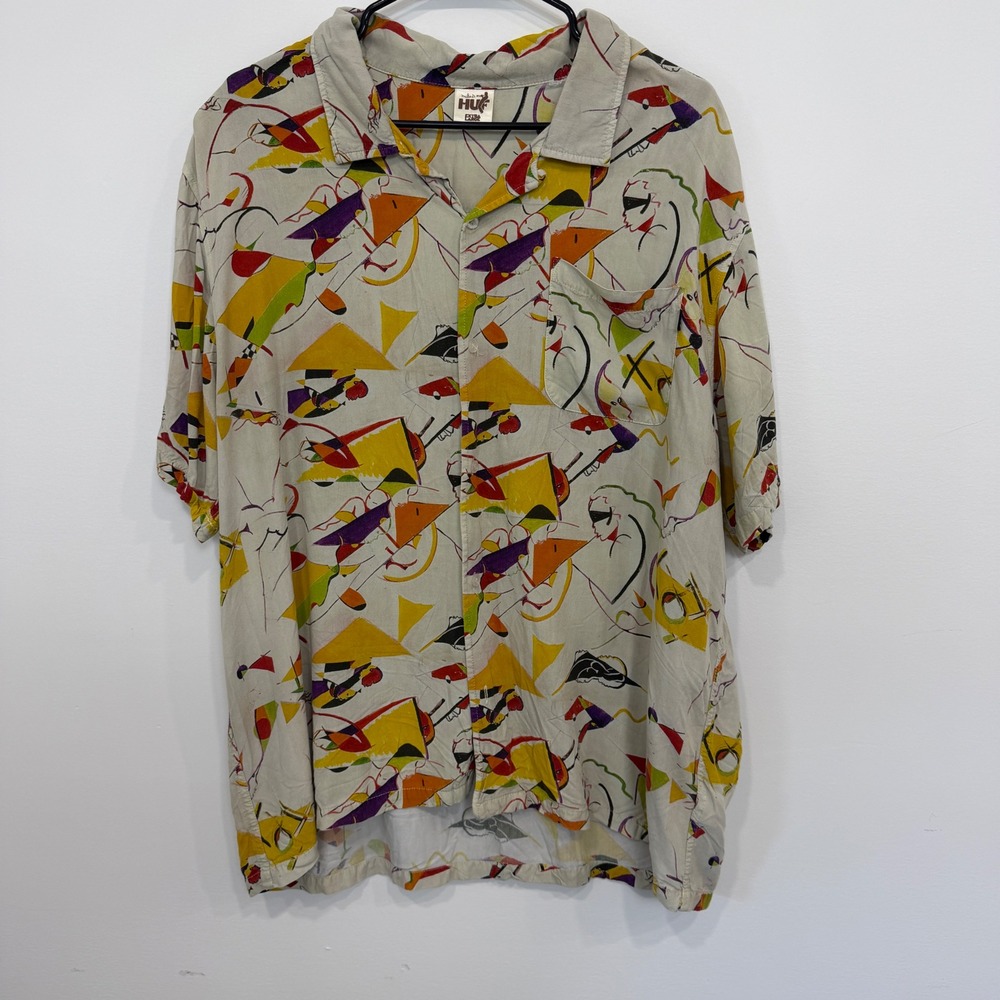 HUF Miles Davis Abstract Art Rayon Short Sleeve Button Up Shirt Mens XL